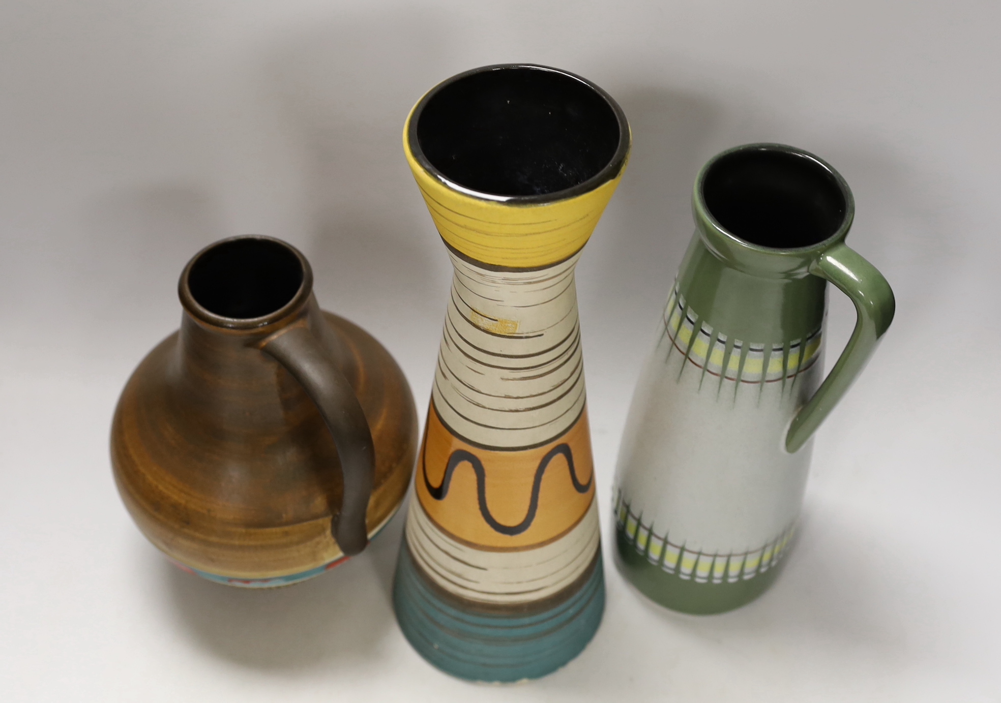 1950s West German pottery vases/jugs, 32cm